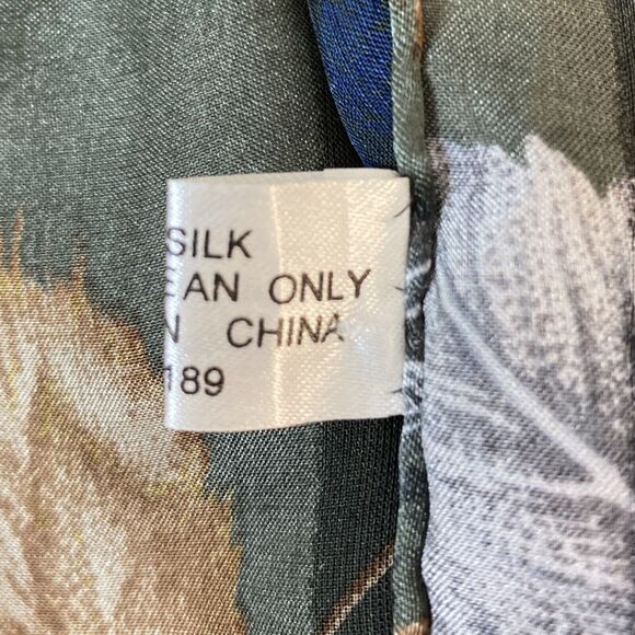 Silk Scarf 10" X 58" Brown Tones With Gold And Silver Leaves Fall Casual Core - Picture 3 of 4